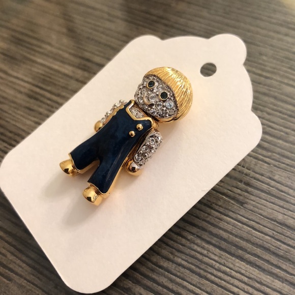 Vintage CAROLEE Rhinestone & Enamel Boy Child Pin - Picture 14 of 16